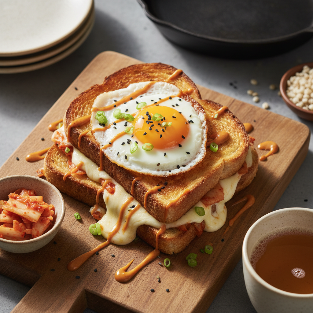 Kimchi Grilled Cheese Toast with Egg