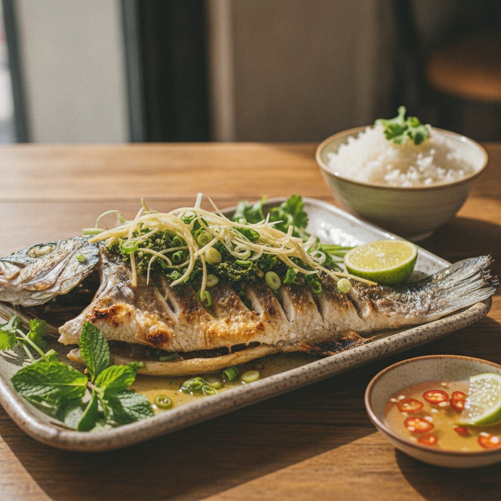 Grilled Whole Fish with Scallion Oil