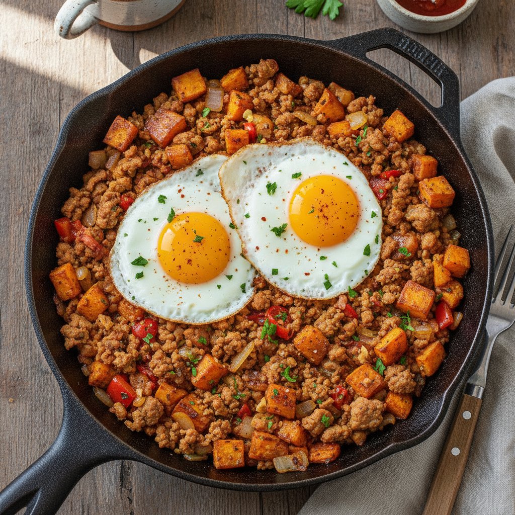 Turkey and Sweet Potato Hash Skillet