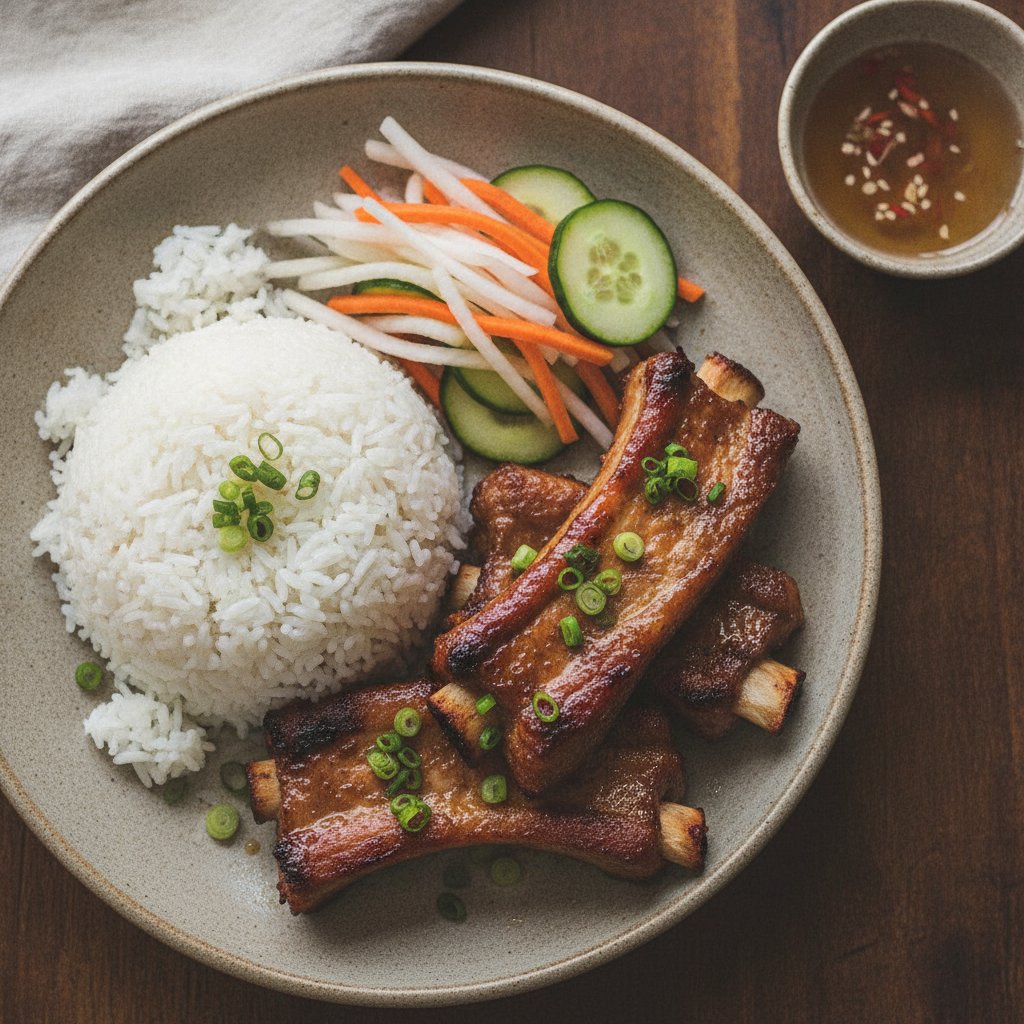 Rice with Grilled Pork Ribs and Pickled Vegetables