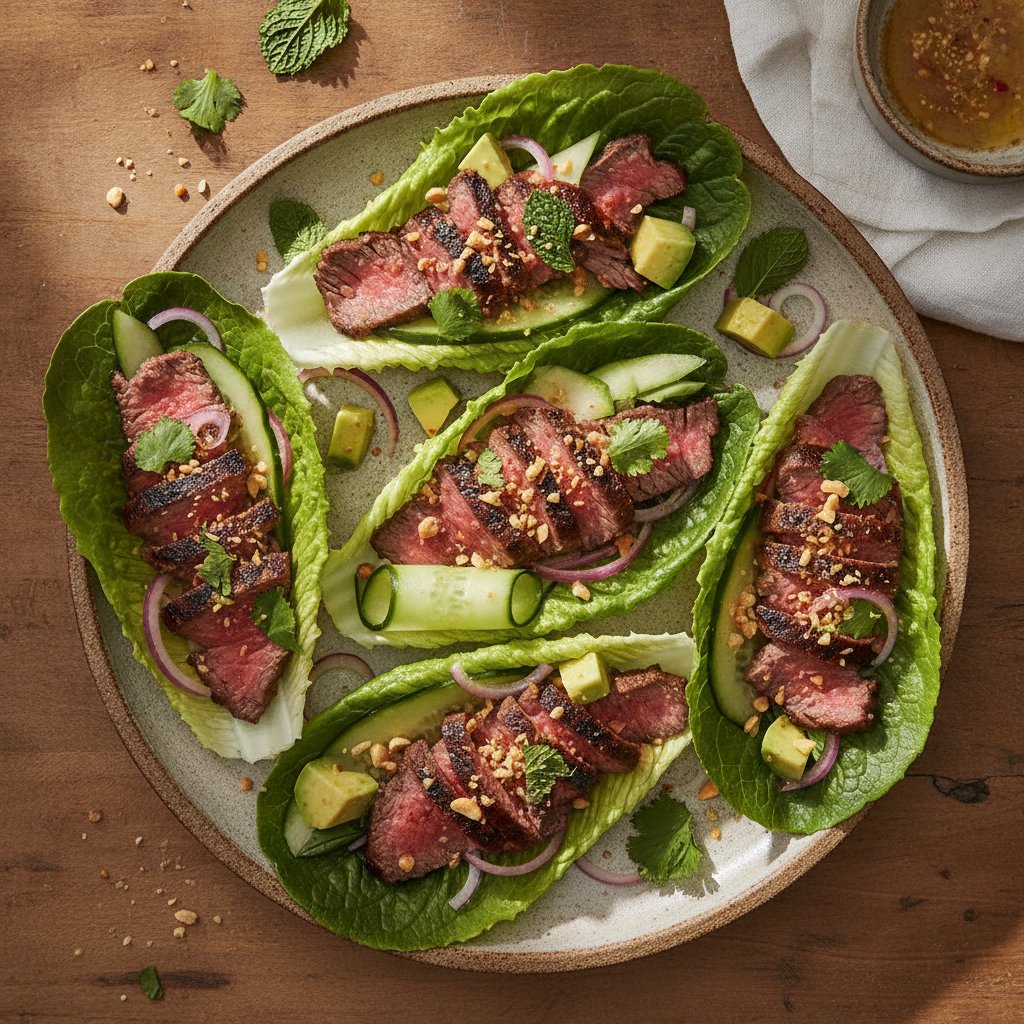Grilled Beef Salad Lettuce Wraps (Keto)