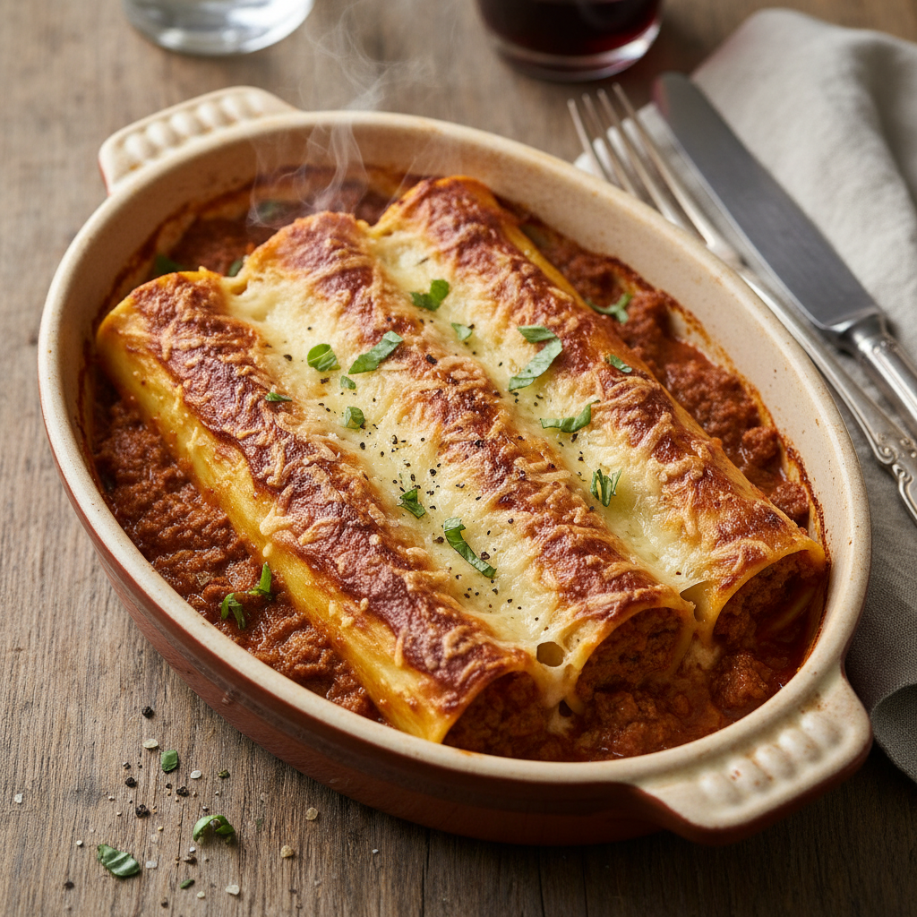 Baked Pasta Tubes with Meat Ragù — Cannelloni al Ragù Bolognese