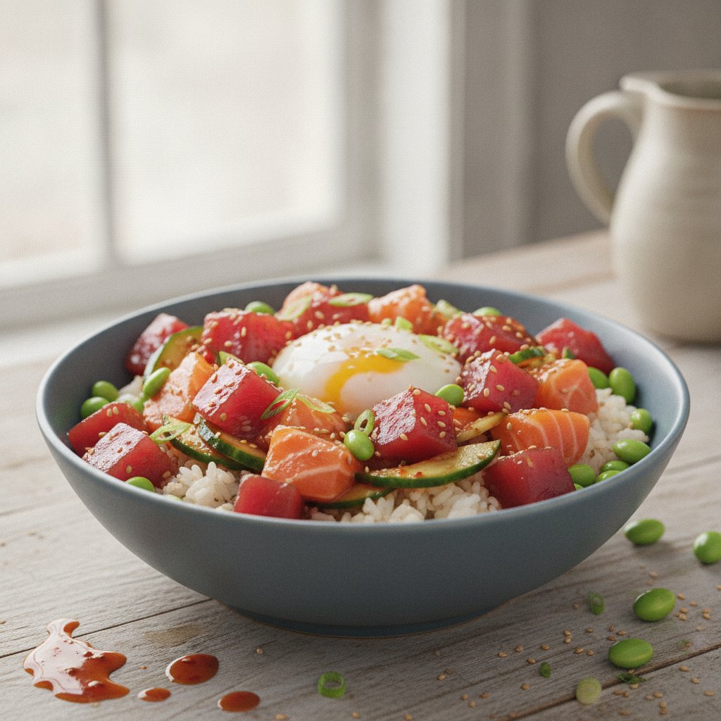 Spicy Mixed Raw Fish Rice Bowl (High-Protein)
