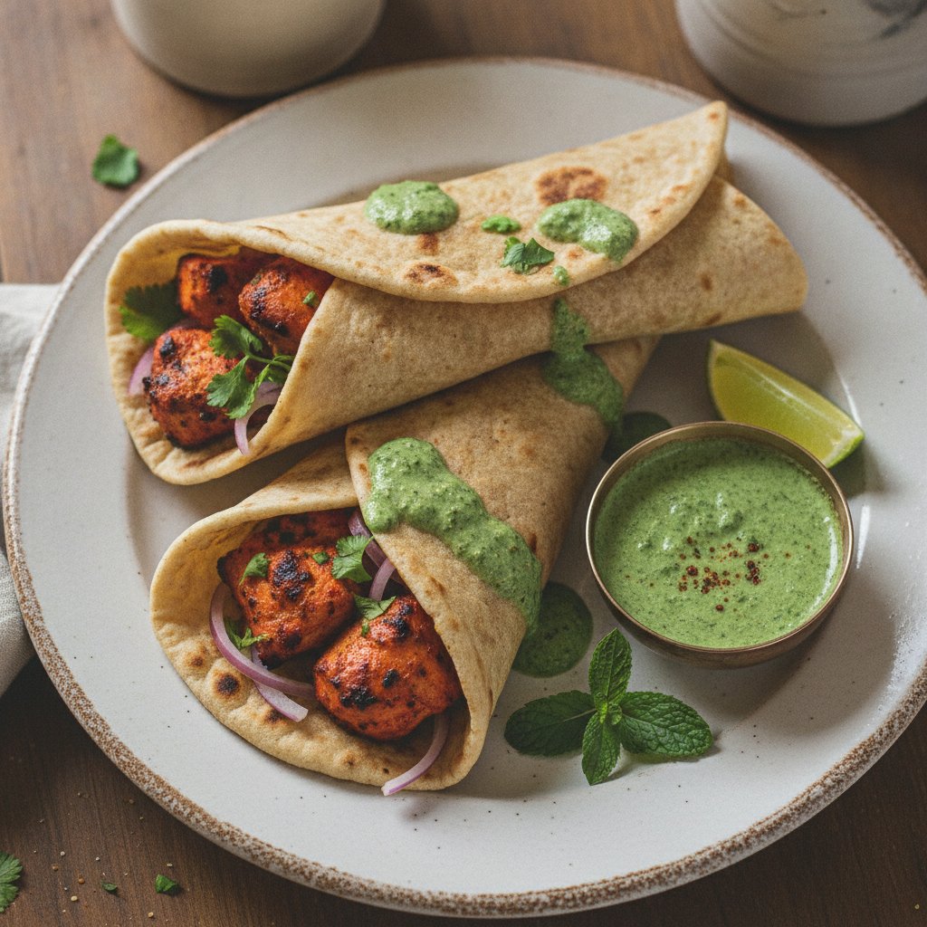 Tandoori Chicken Wraps with Green Chutney