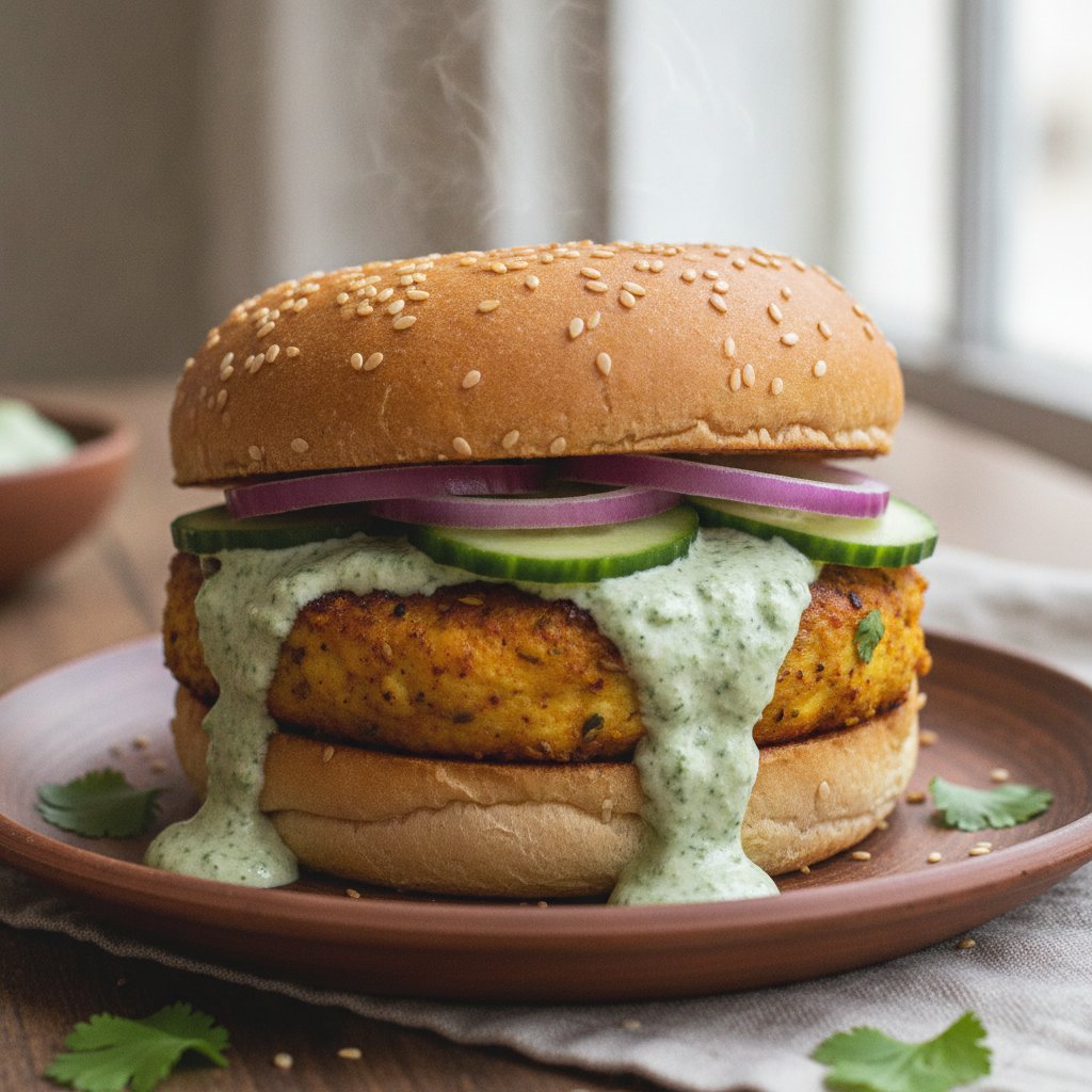 Spiced Indian Cheese Patty Burger (Gluten-Free)