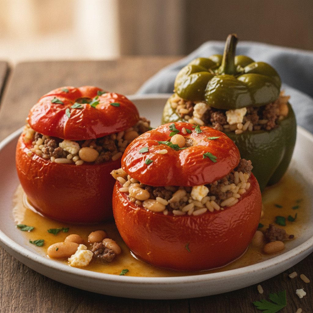 Stuffed Tomatoes and Peppers with Rice (High-Protein)
