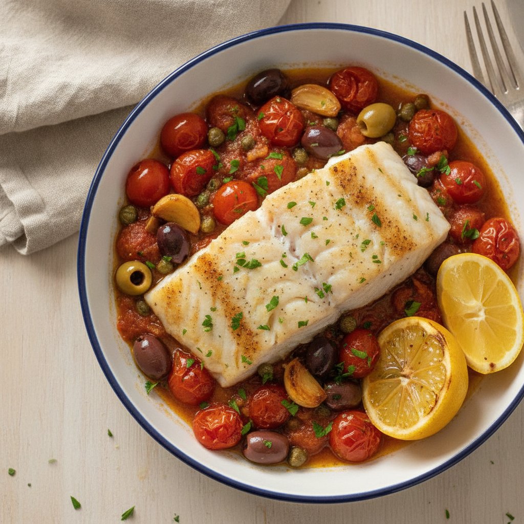 Roasted Cod with Tomatoes and Olives