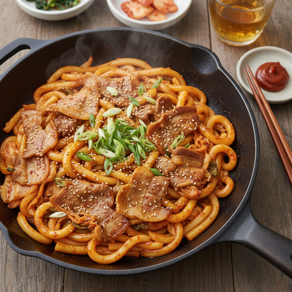 Kimchi Pork Udon Bokkeum One Pan