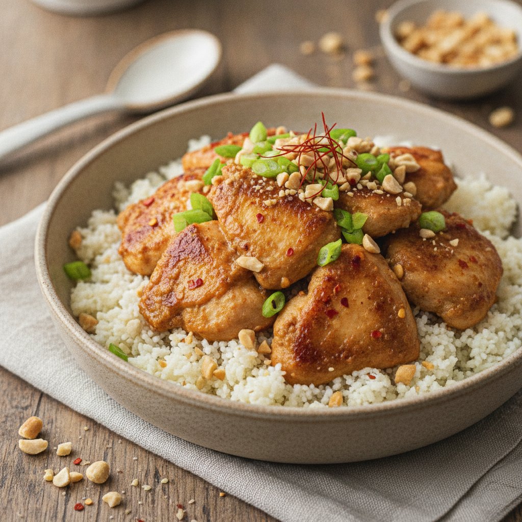 Spicy Peanut Chicken Rice Bowl (Keto)
