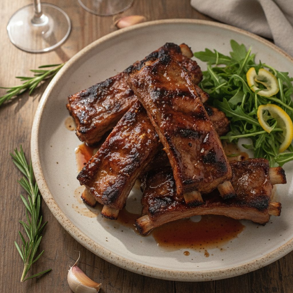 Grilled Pork Ribs with Wine Glaze