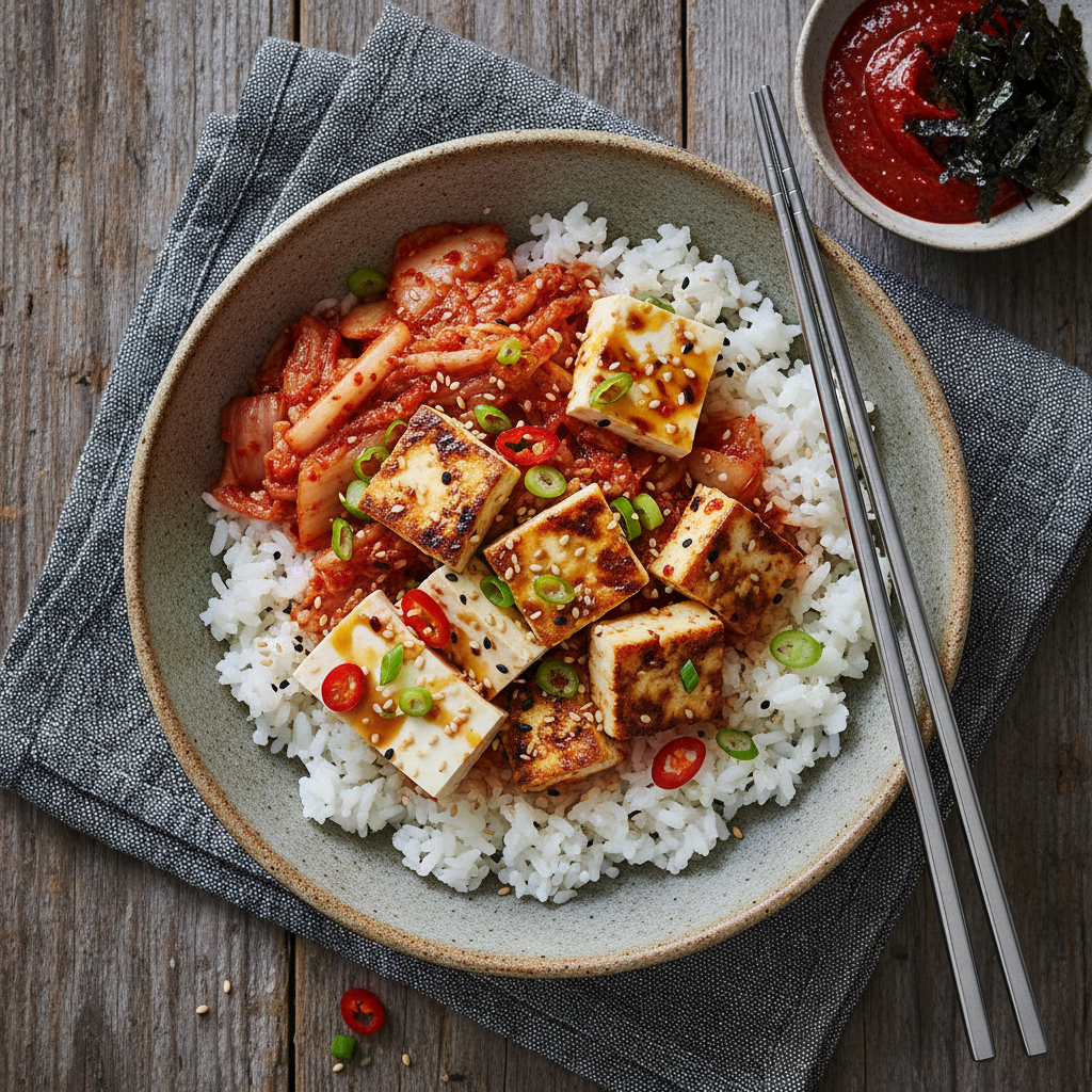 Tofu Kimchi Bowl with Rice