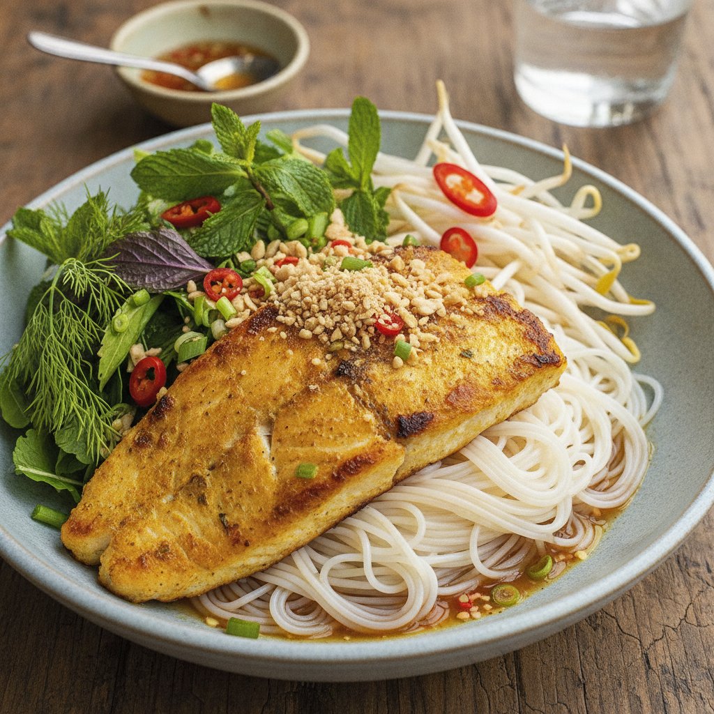 Grilled Fish Noodles with Herbs