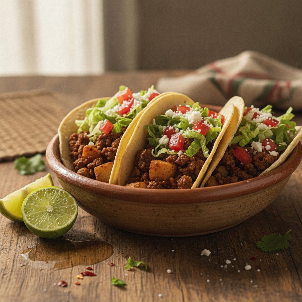 Carne Molida con Papas Tacos — Beef and Potato Tacos