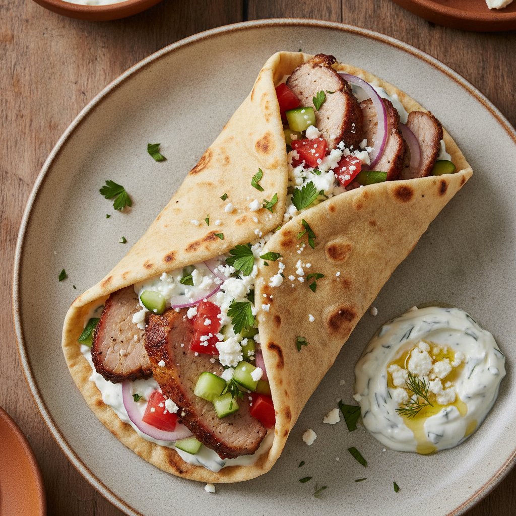 Greek Rotisserie Pork Wrap