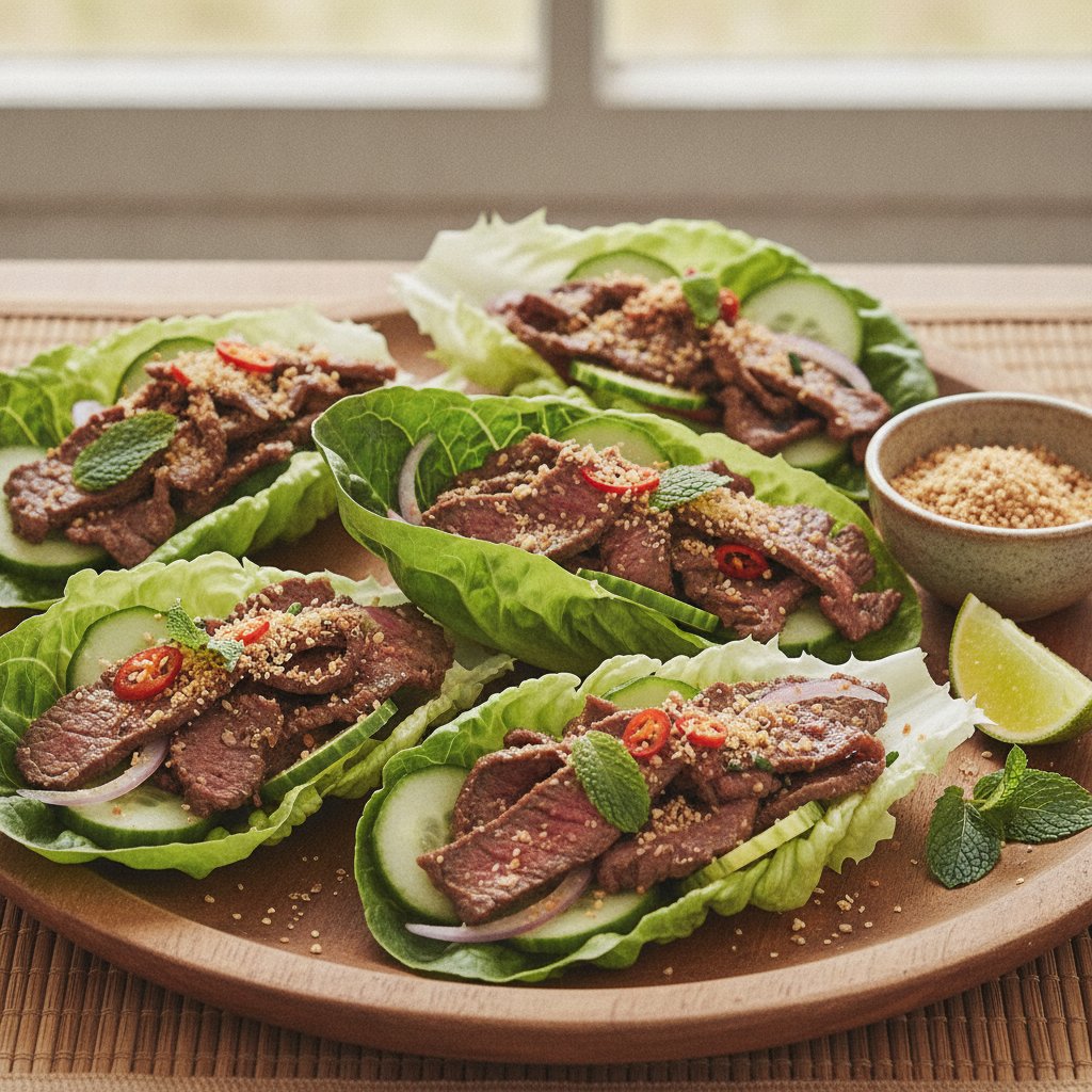 Grilled Beef Salad Lettuce Wraps (Low-Calorie)