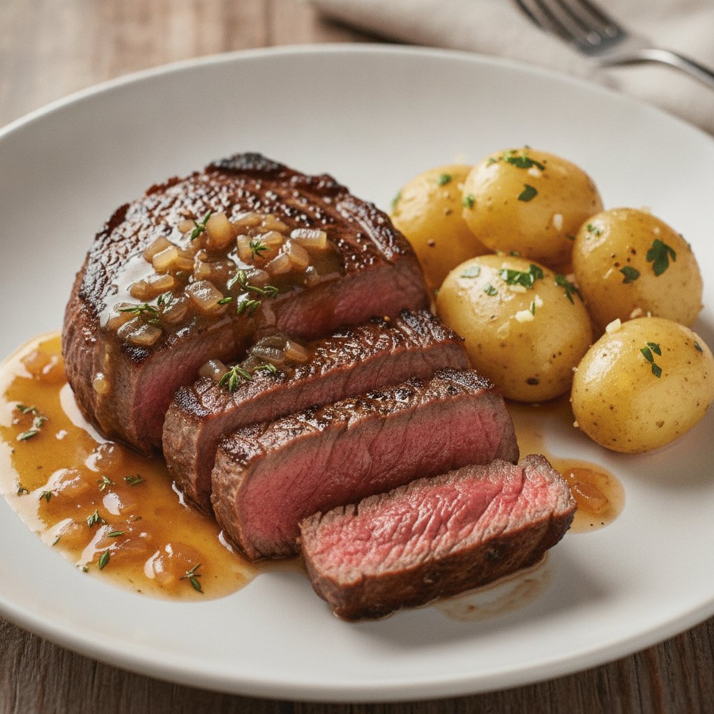 Beef Steak with Shallot Sauce