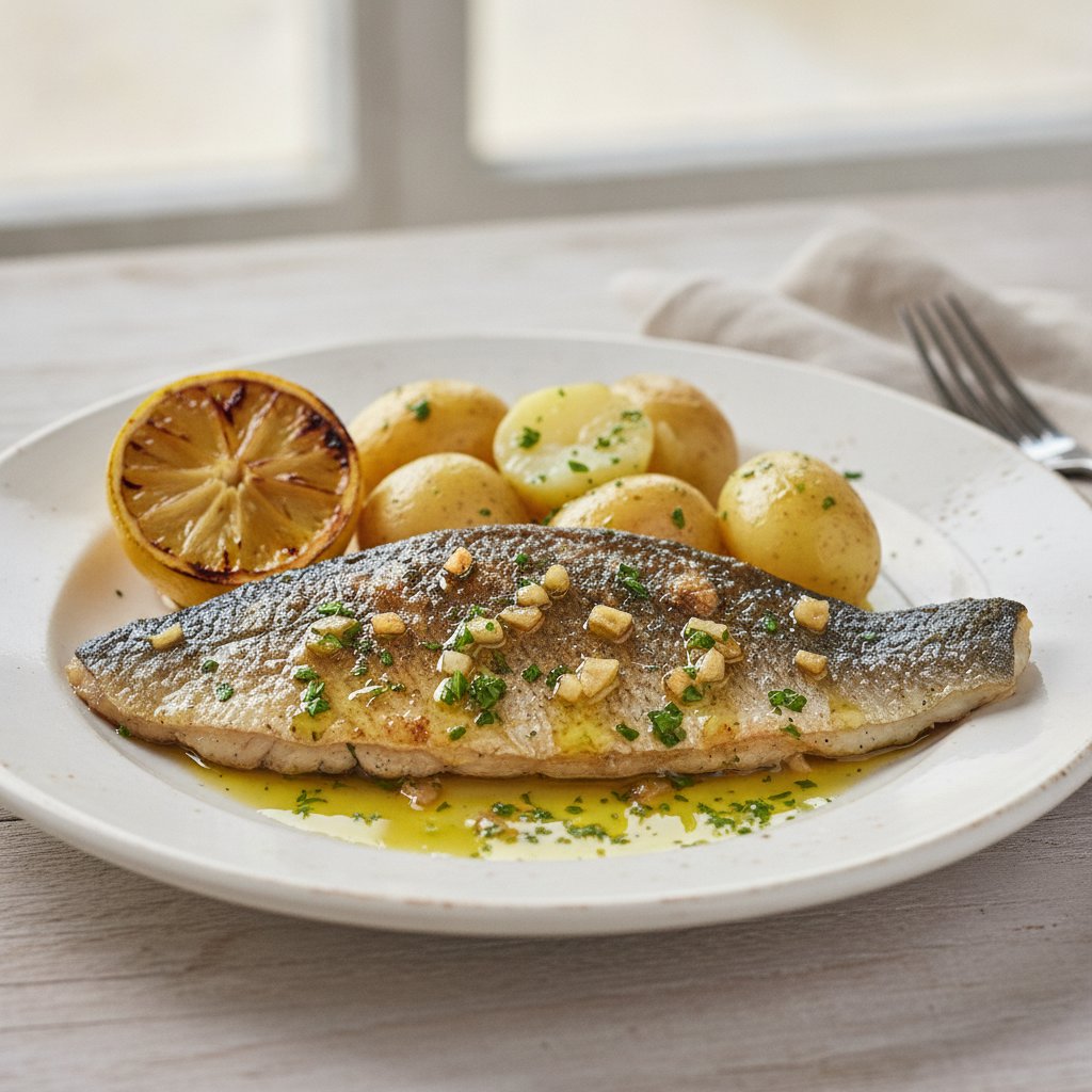 Grilled Sea Bass with Garlic (Low-Chol)