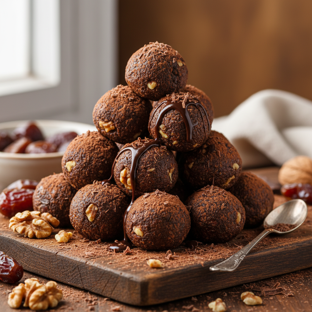 Date Walnut Chocolate Protein Balls