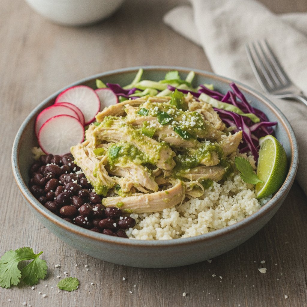 Shredded Chicken Bowl with Green Sauce (Low-Calorie)