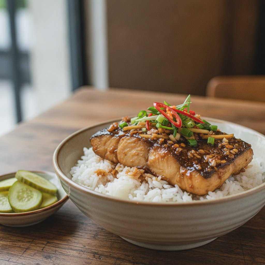 Steamed Rice with Braised Fish