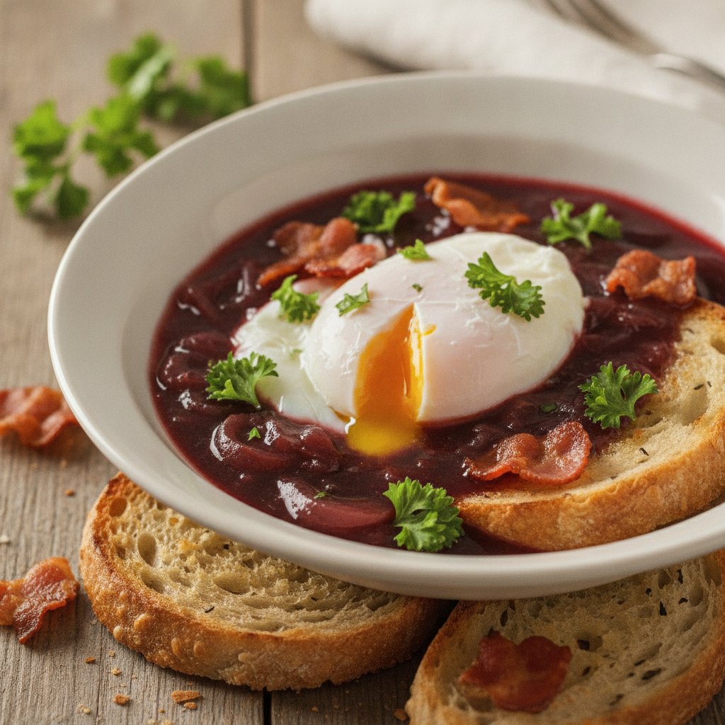 Poached Eggs in Red Wine Sauce (Low-Chol)