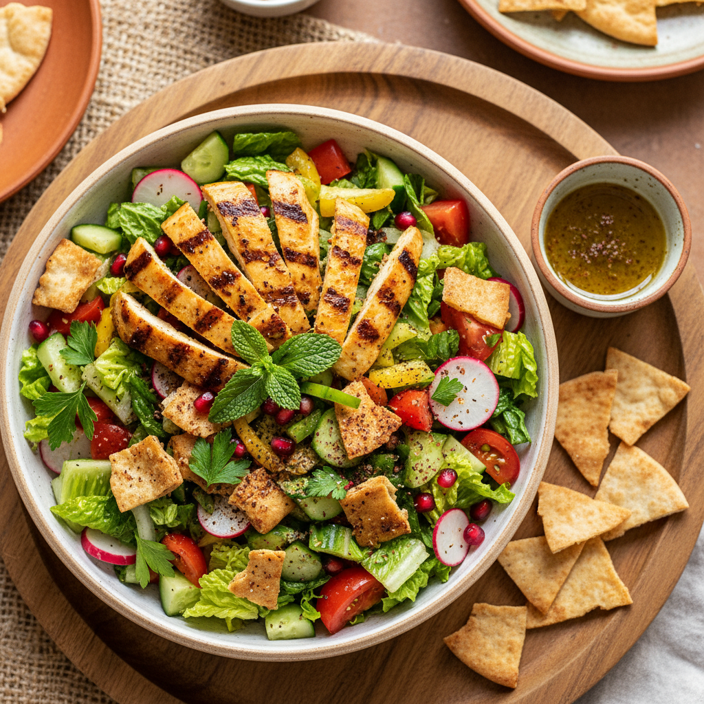 Grilled Sumac Chicken Salad Bowl — Chicken Fattoush Bowl