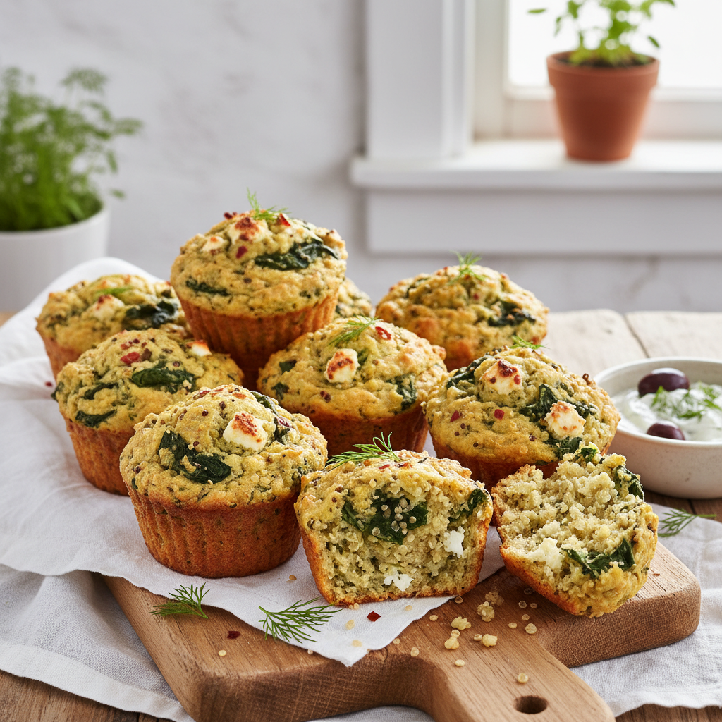 Baked Spinach Feta Quinoa Muffins