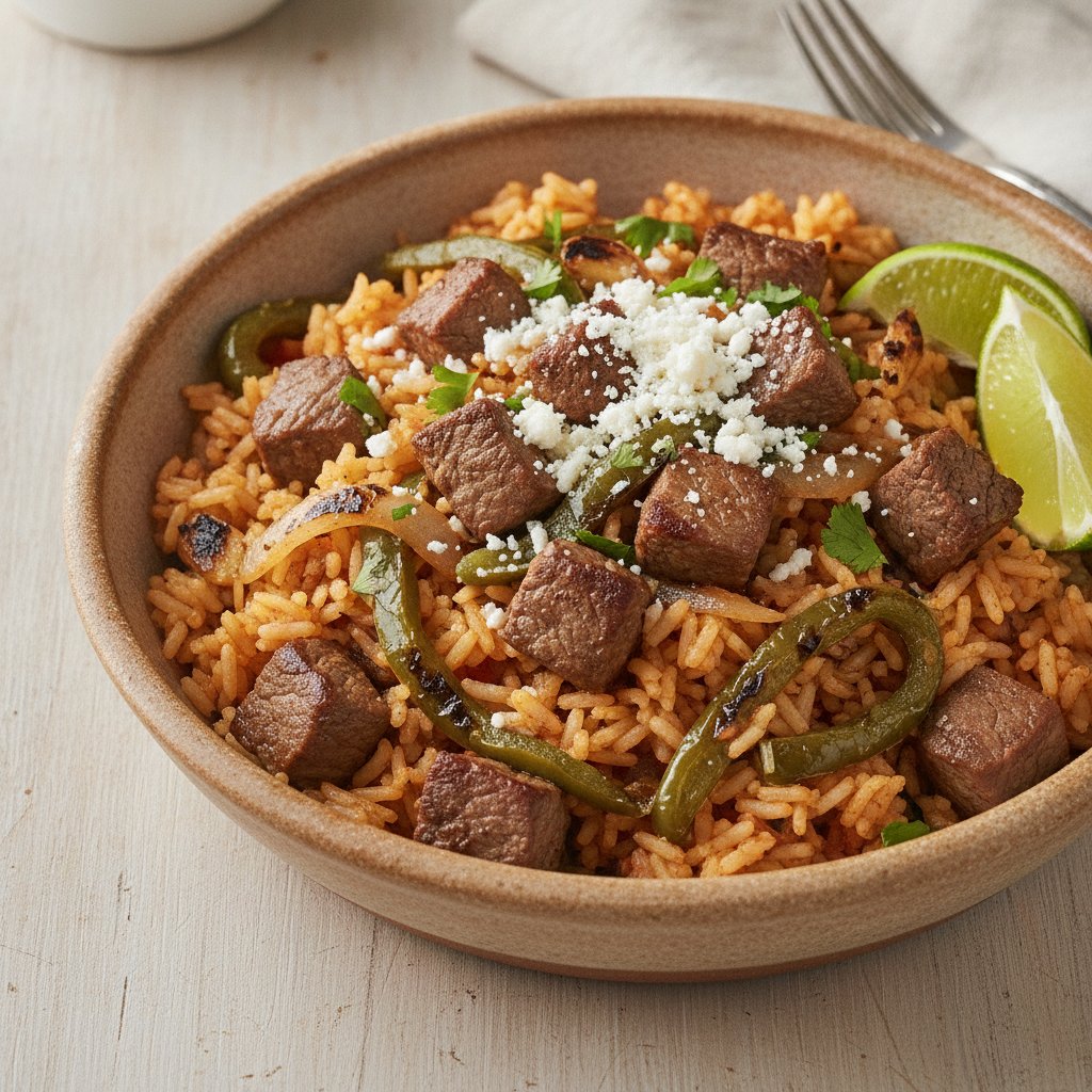 Rice with Beef and Roasted Poblano