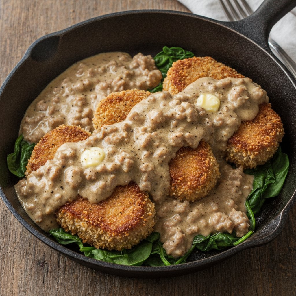 Country Fried Steak Skillet with Sausage Gravy (Keto)