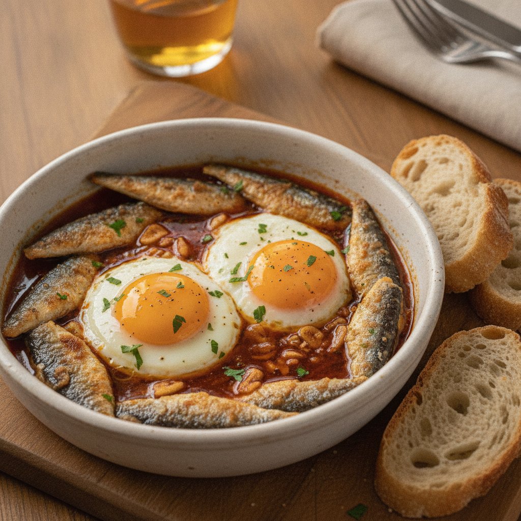 Eggs with Fried Sardines