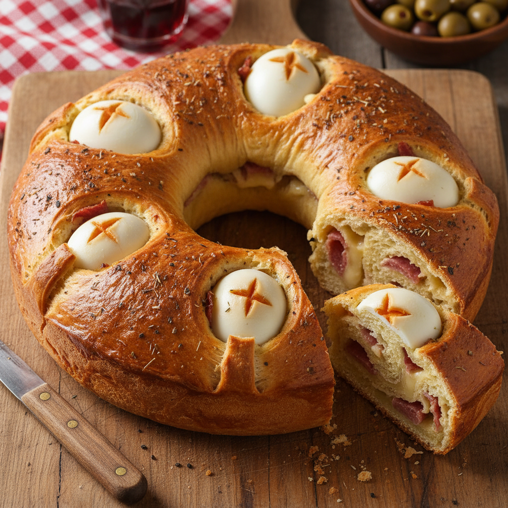 Neapolitan Easter Meat and Cheese Bread — Casatiello Napoletano