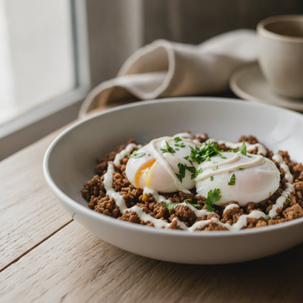 Eggs with Spiced Lamb Sausage (Low-Calorie)