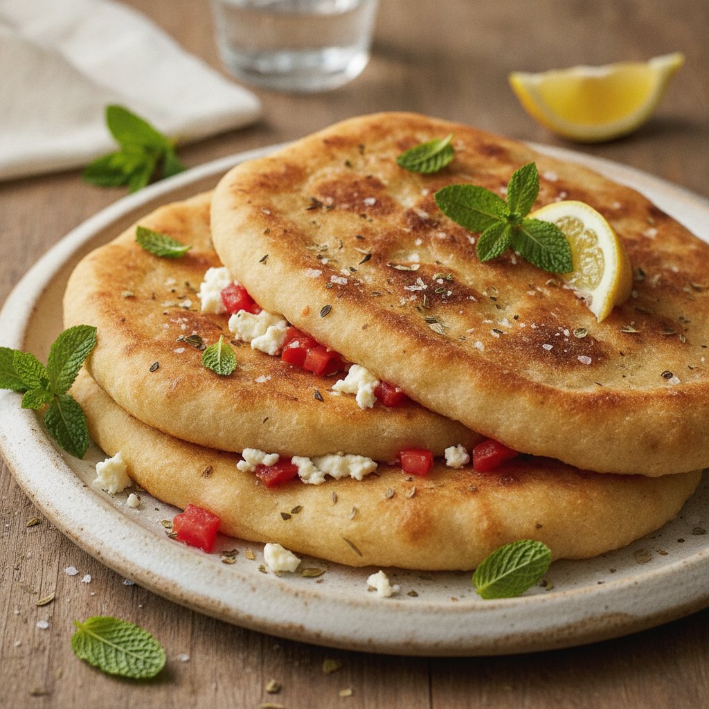 Feta and Tomato Stuffed Flatbread