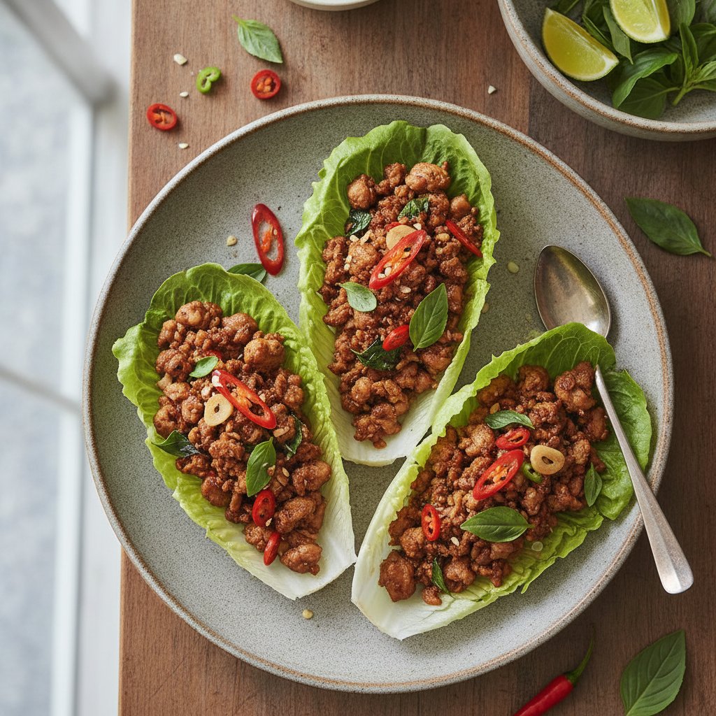 Thai Basil Chicken Lettuce Cups