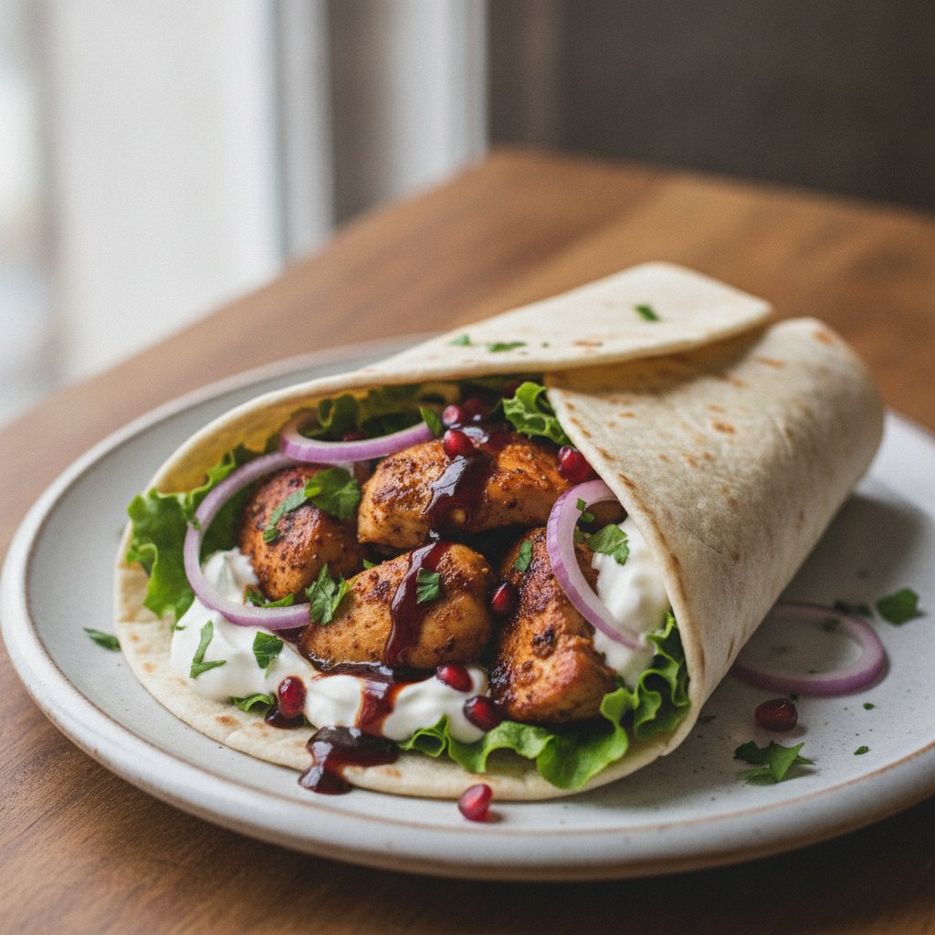 Spiced Chicken Wrap with Pomegranate Glaze