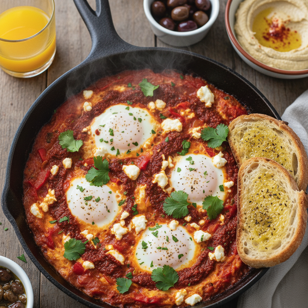 Spiced Tomato Eggs with Feta — Shakshuka with Feta and Harissa Brunch