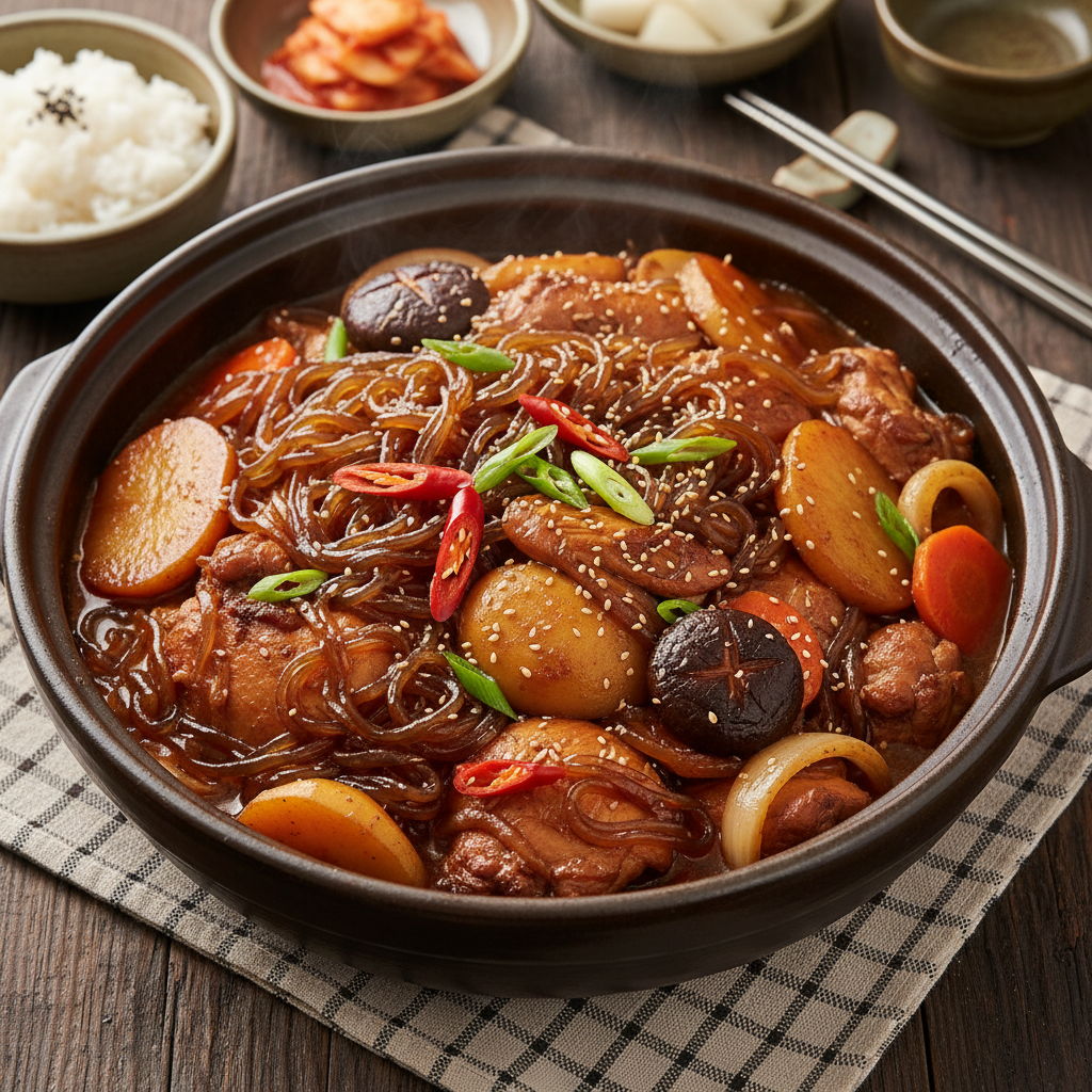 Sweet Soy Braised Chicken and Noodles — Andong Jjimdak Braised Chicken and Noodles