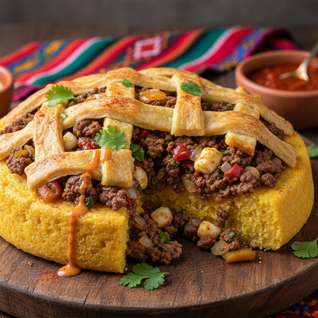 Open-Face Beef Pie on Corn Cake - Chipa Guasu Meat Pie