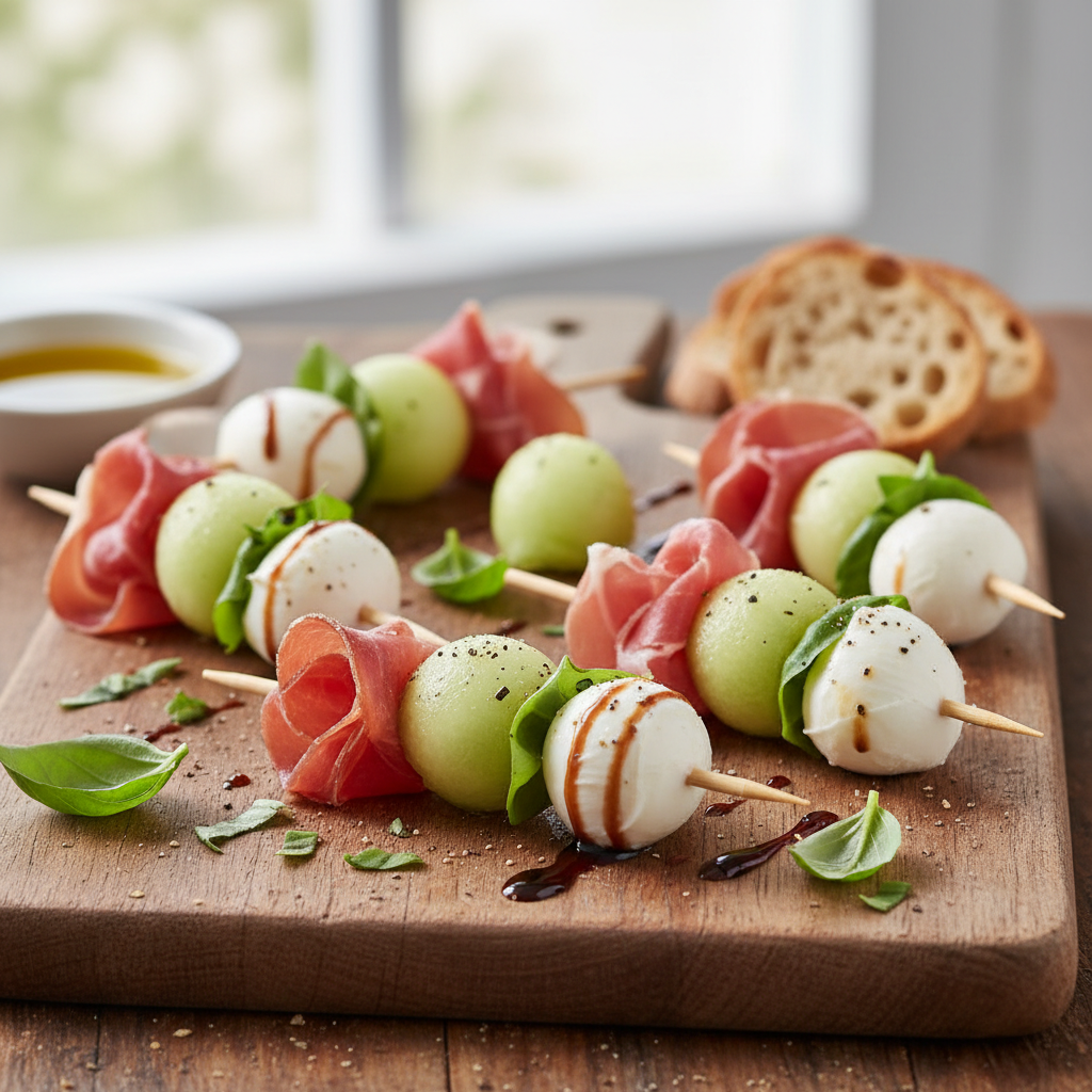 Prosciutto Melon Mozzarella Skewers