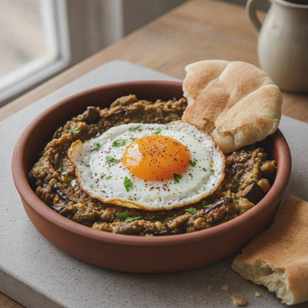 Mashed Eggplant with Fried Egg