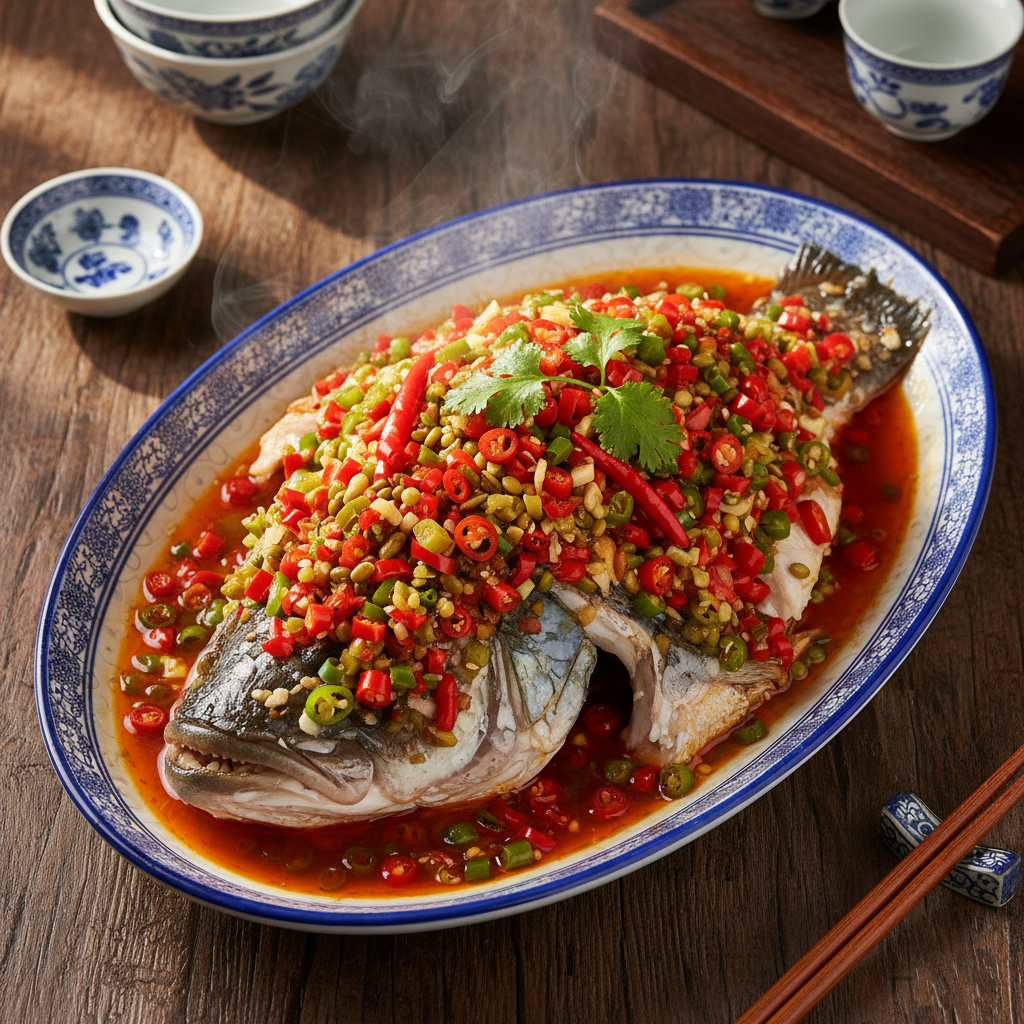 Hunan Steamed Fish Head with Pickled Pepper