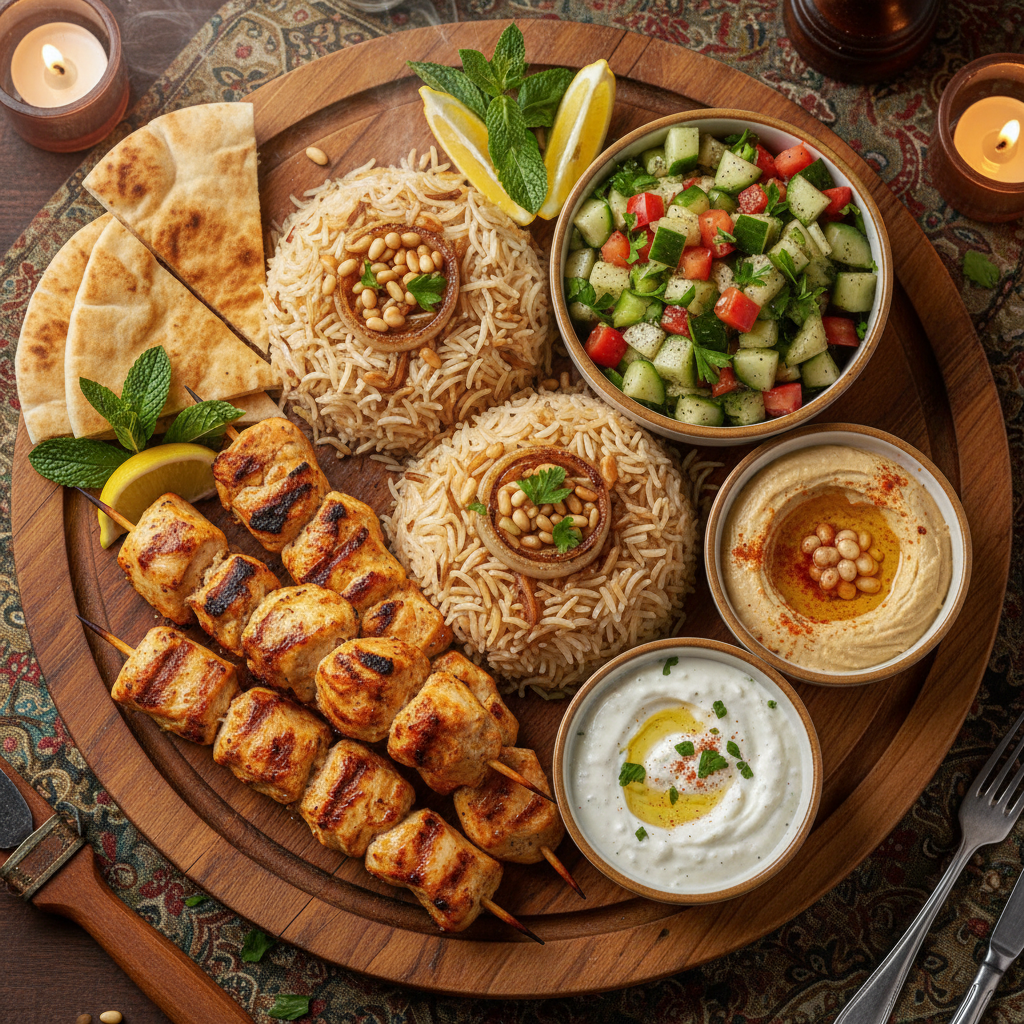 Garlic Yogurt Grilled Chicken Skewers — Chicken Shish Taouk Platter