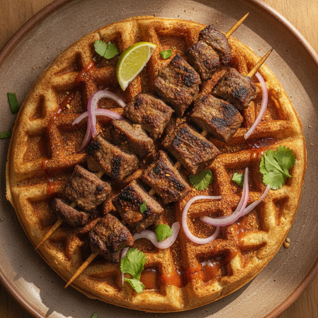 Senegalese Suya Lamb on a Belgian Waffle — Suya Lamb Belgian Waffle