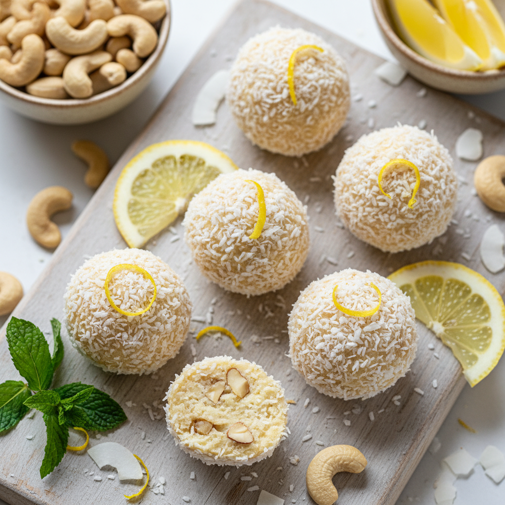 Raw Lemon Cashew Coconut Bites