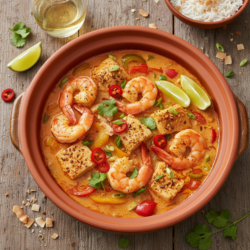Coconut Fish & Shrimp Stew - Moqueca-Spiced Tagine