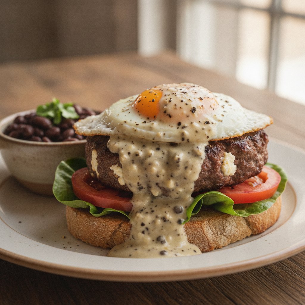 Beef Burger with Peppercorn Sauce (High-Protein)