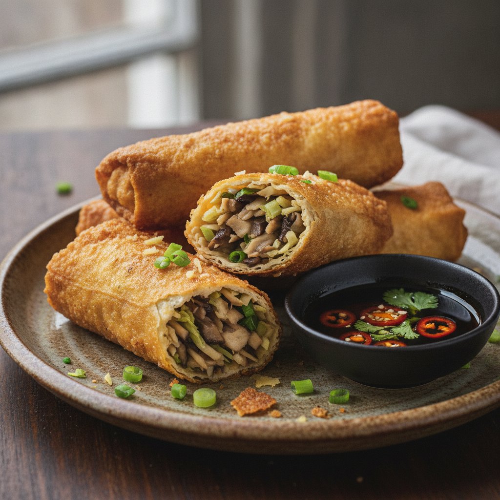 Fried Tofu Skin Rolls with Mushroom
