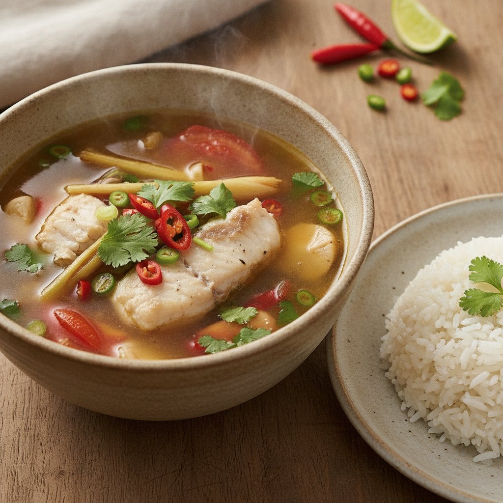 Sour Soup With Grilled Fish
