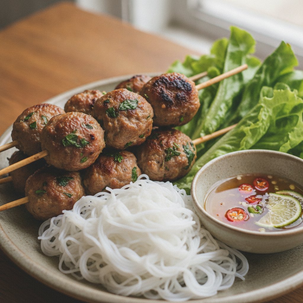 Grilled Pork Meatballs with Herbs