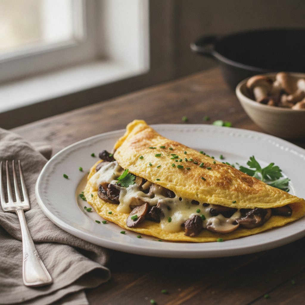 Mushroom and Cheese Open Omelet